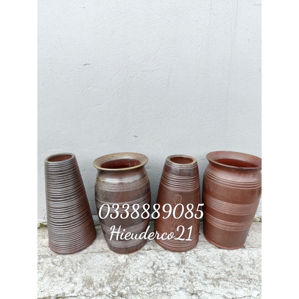 Lọ gốm, bình hoa men mộc vuốt tay cắm sen, lựu, hoa tươi phong cách vintage đủ size - Ảnh Thật