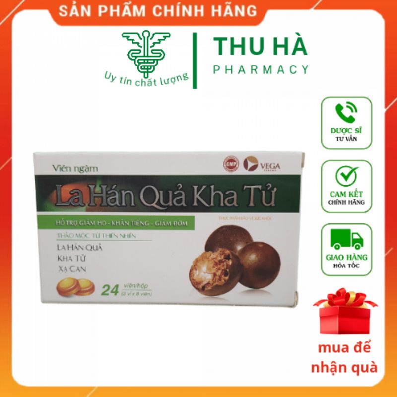 Viên ngậm La Hán Quả Kha tử - Giúp giảm ho , bổ phổi / hộp 24 viên