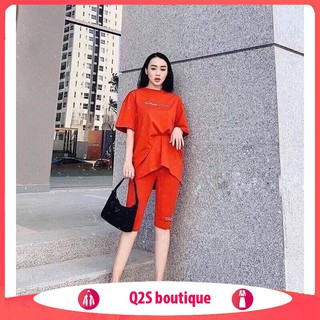 Bộ thụng chữ ký thêu nổi - set bộ thể thao thun trơn ngố thụng thêu chữ ký