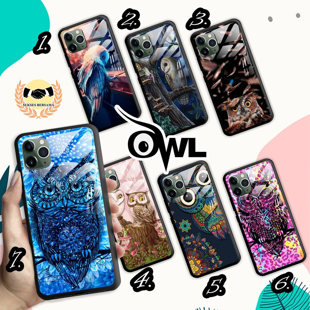 Ốp điện thoại mặt kính họa tiết OWL cho SAMSUNG A12 A6 Plus A7 2018 A10S A10 A20S A01 M01 A2 CORE BSB323232