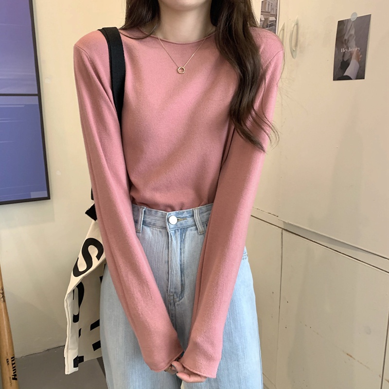 Áo Dệt Kim Tay Dài Cổ Tròn Nhiều Màu Sắc Phong Cách Thời Trang 45485