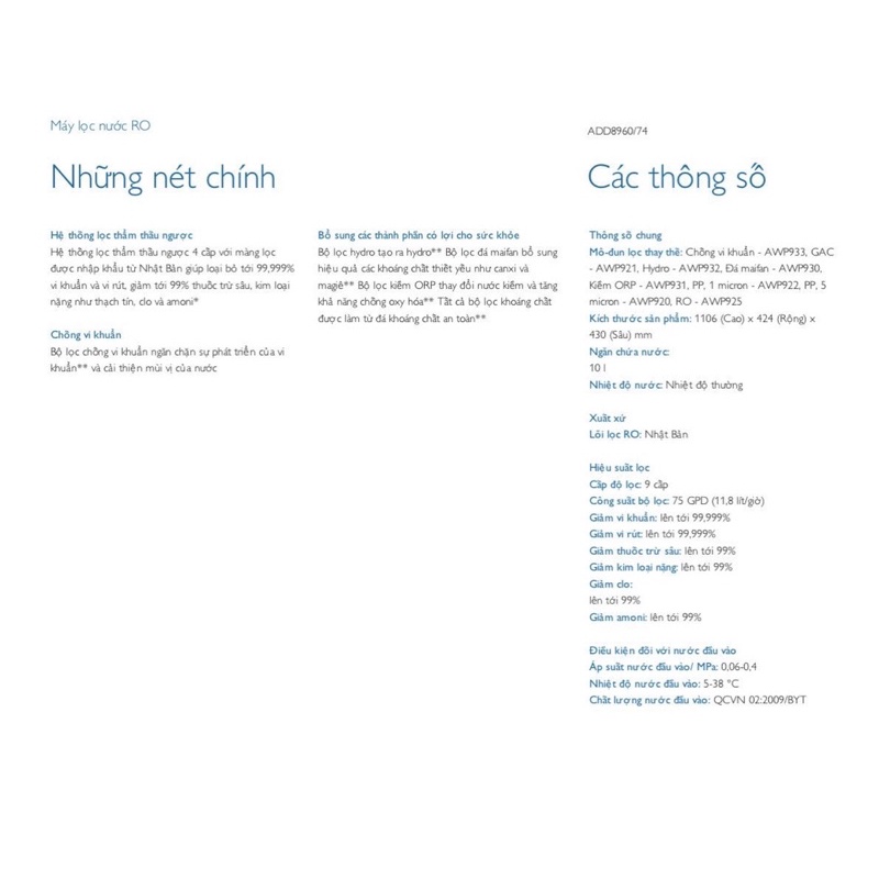 Máy lọc nước RO Alkaline 9 cấp lọc Philips ADD8960 ADD8970 - Hàng chính hãng - Bảo hành 24 tháng