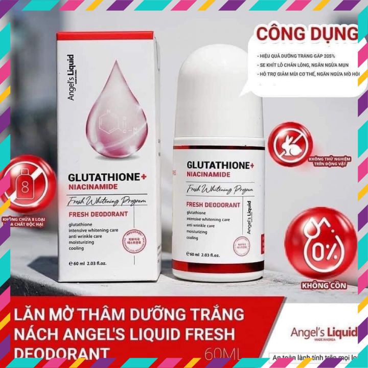 Lăn Khử Mùi, Giảm Thâm, Lăn Nách Khử Mùi Glutathione Fresh Up Whitening Angel’s Liquid 60ml [ Chính - Hãng ]