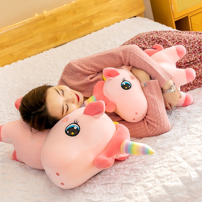 Gấu bông kì lân Unicorn thêu hoa màu hồng dễ thương kích thước 32-40-50-70cm NEOCI