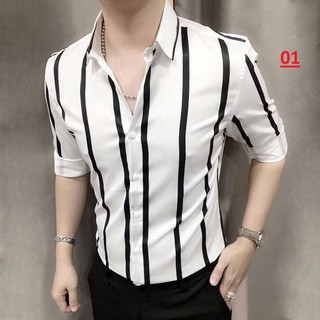 [AS04] Áo sơ mi nam kẻ đen trắng phong cách hàn quốc, vải lụa thô mềm mịn