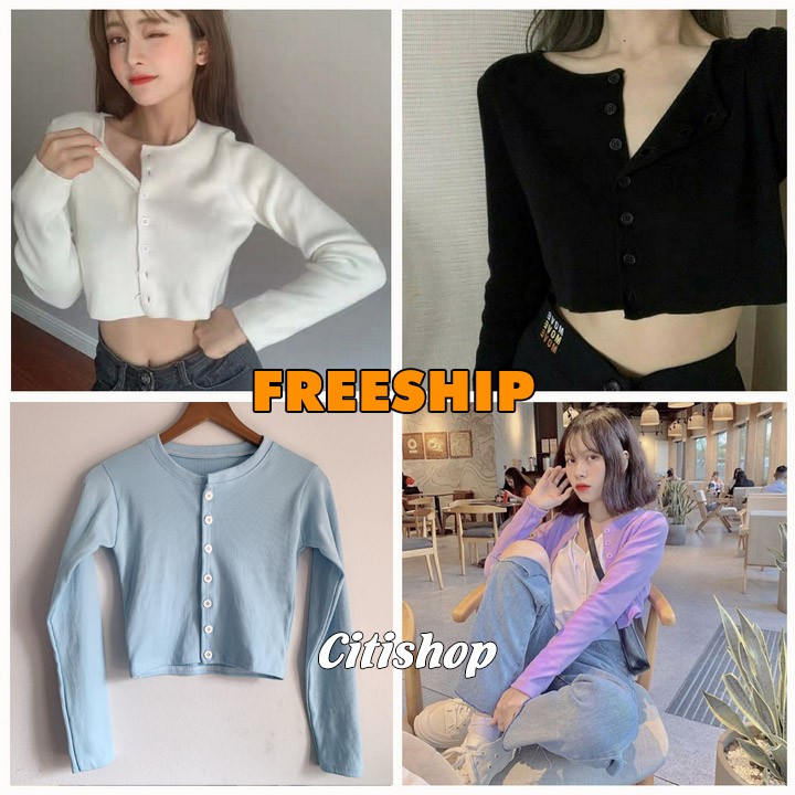 Áo Croptop YAN Cổ Tim Tay Dài Phối Khuy Unisex (4 | BigBuy360 - bigbuy360.vn