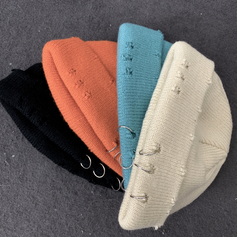 Mũ dệt kim thiết kế rách lỗ phong cách Hàn Quốc cổ điển INS Harajuku