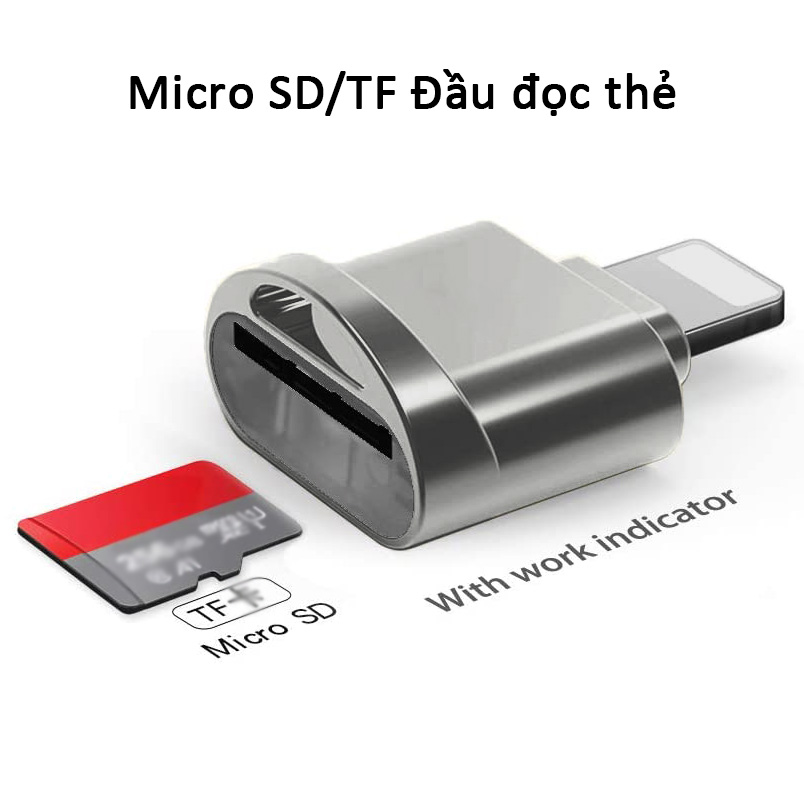 Đầu đọc thẻ nhớ TF Micro SD trên iPhone / iPad bộ chuyển đổi Lightning Card Reader, truyền tệp video ảnh, cắm và chạy, dành cho iOS 13 trở lên