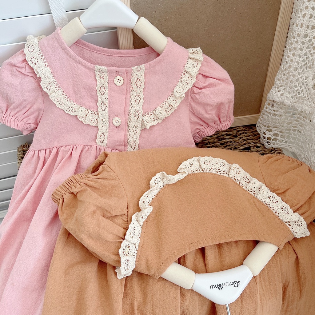 VÁY HÈ CỘC TAY VIỀN NGỰC REN CHO BÉ GÁI 1-6 TUỔI- CHẤT THÔ HÀN MỀM