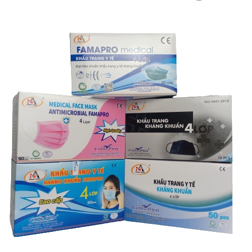 Khẩu trang Y Tế 4 LỚP NAM ANH FAMAPRO (Cô Gái) 50 chiếc/hộp (xanh, trắng, xám, đen, hồng)
