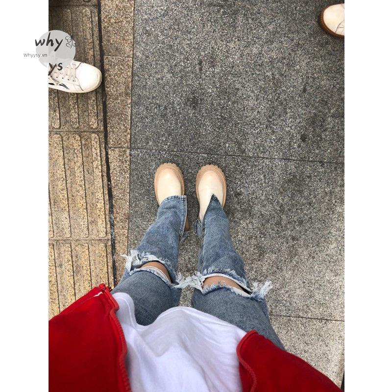 Quần Jeans Nữ Lưng Cao Mài Rách Thời Trang Hàn Mới