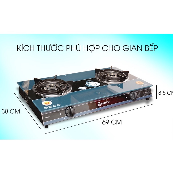 Bếp ga đôi Sakura SA-692SG Trưng bày 98-99% + tặng dây gas - bếp tiết kiệm gas