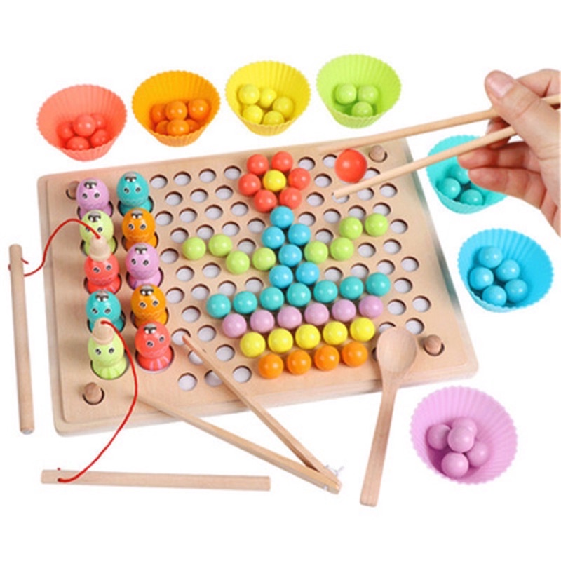 HÓT! Bộ gắp hạt Gỗ số đếm kèm bát tăng tập trung cho trẻ MONTESSORI