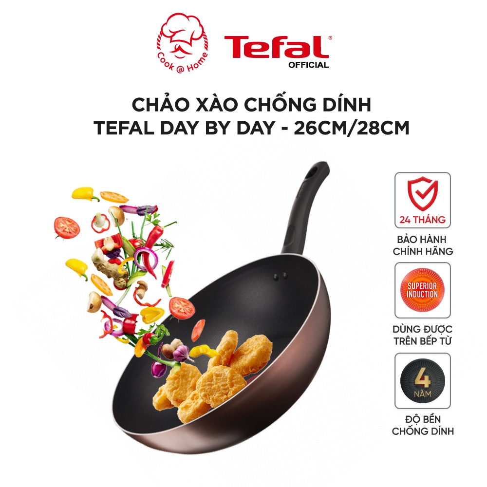 Chảo xào chống dính lòng sâu Tefal Day By Day dùng cho mọi loại bếp G1437705-G1431905