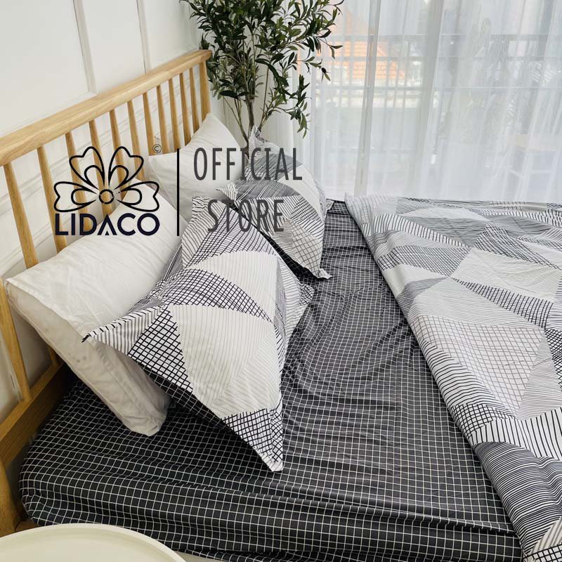 [Mã LIFEMALL2505 giảm 10% đơn 250K] Bộ chăn ga gối cotton poly Lidaco Tam Giác Trắng Đen SP001226 | BigBuy360 - bigbuy360.vn
