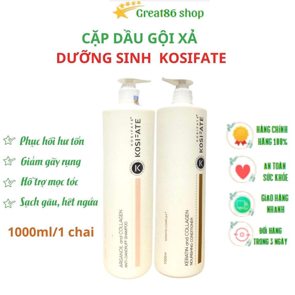 Dầu gội cặp great86 dầu gội xả dưỡng sinh Kosifate Keratin dầu gội collagen hỗ trợ mọc tóc giảm gãy rụng xơ rối 1000ml