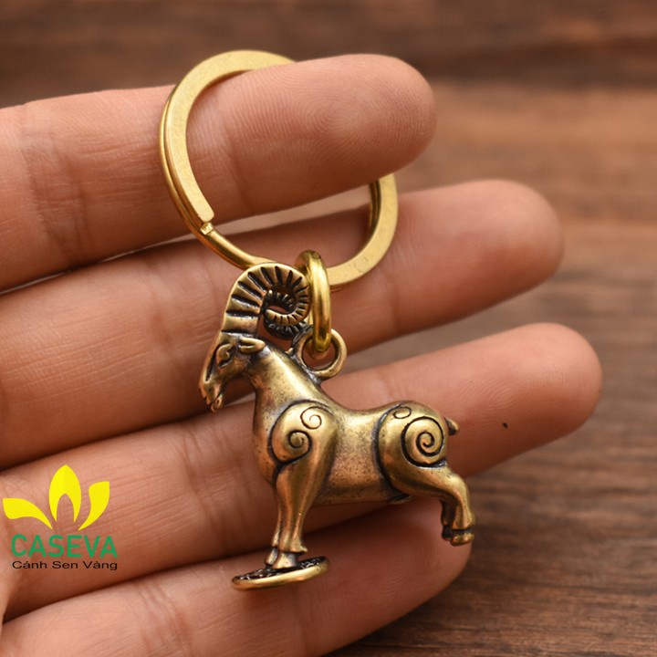 Móc Khóa Con Dê Vàng Đắc Lộc, Tượng Đồng Phong Thủy Kim Loại Đồng Thau, Móc Khóa Vàng Đồng CASEVA