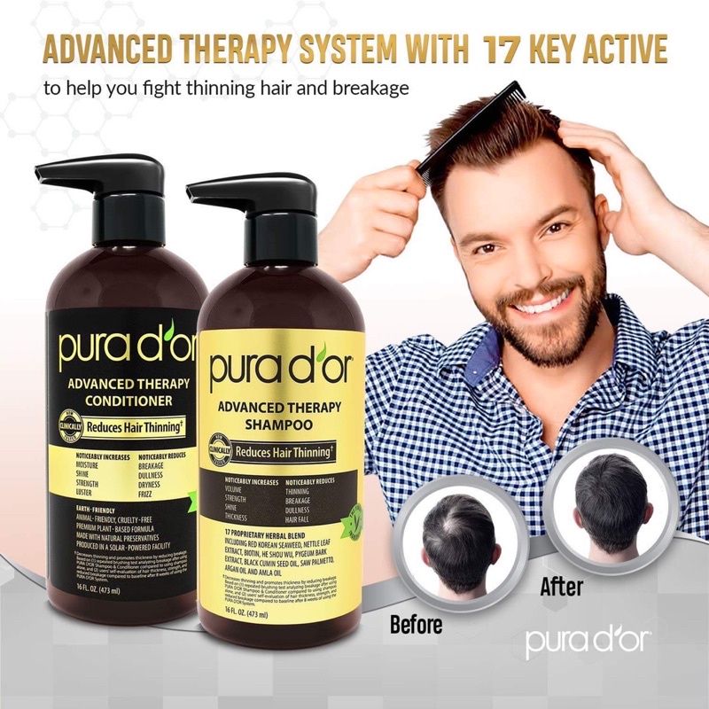 Bộ đôi Dầu gội & xả làm dày tóc Pura D’or Advanced Therapy ( 709ml )