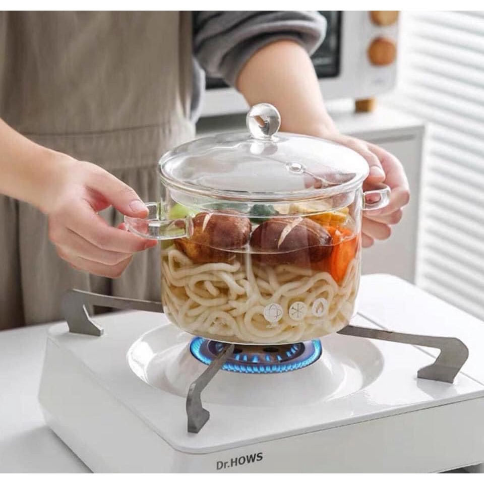 Nồi Thủy Tinh Mini Trong Suốt Đa Dụng Cho Nhà Bếp, Nồi Súp, Bát Thủy Tinh Mì Ăn Liền Có Nắp Đậy Nồi Chịu Nhiệt