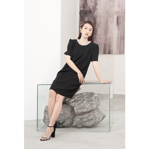 RẬP - Đầm Đen Tay Phồng Đính Đá Trắng - TITI 04 ĐÁ TRẮNG