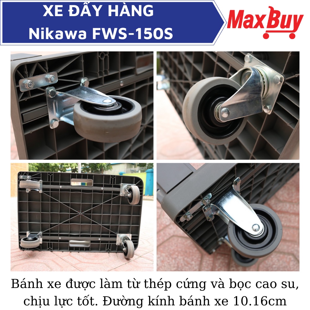 Xe đẩy hàng kéo hàng gấp gọn 4 bánh ÍT ỒN tải trọng 150kg Nikawa FWS-150S bảo hành chính hãng 12 tháng