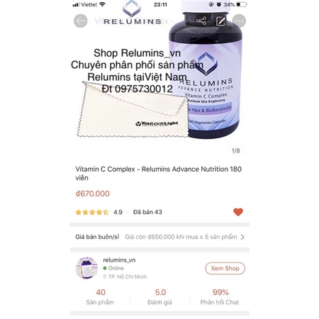 Relumins Vitamin C 180 Viên Của Mỹ