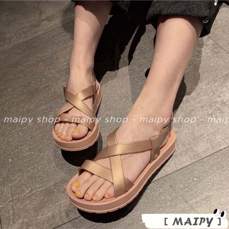 Dép sandal nữ quai ngang khuy cài đế cao su đi học đi biển đi mưa chống trơn siêu bền Maipy G077
