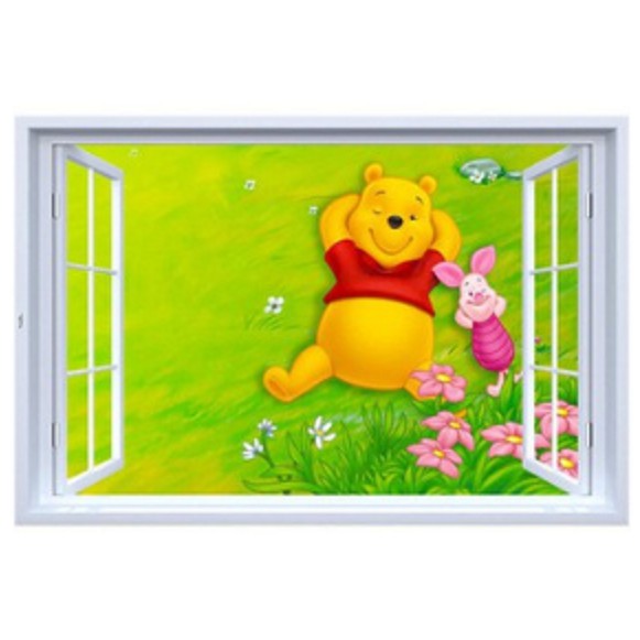 Decal trang trí khung cửa sổ Gấu POOH nằm bãi cỏ