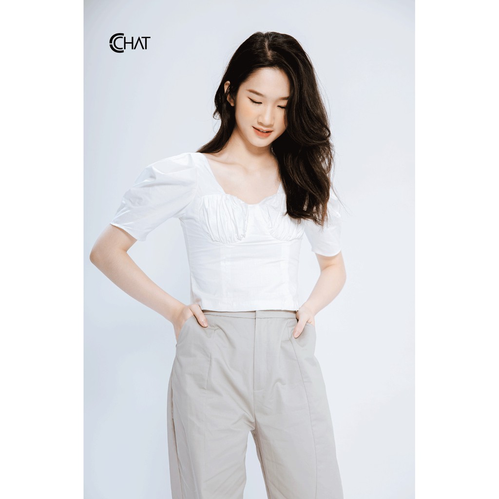 [Mã WABRWA8 giảm 15% đơn 99k] CCHAT Áo croptop nhún ngực cổ U