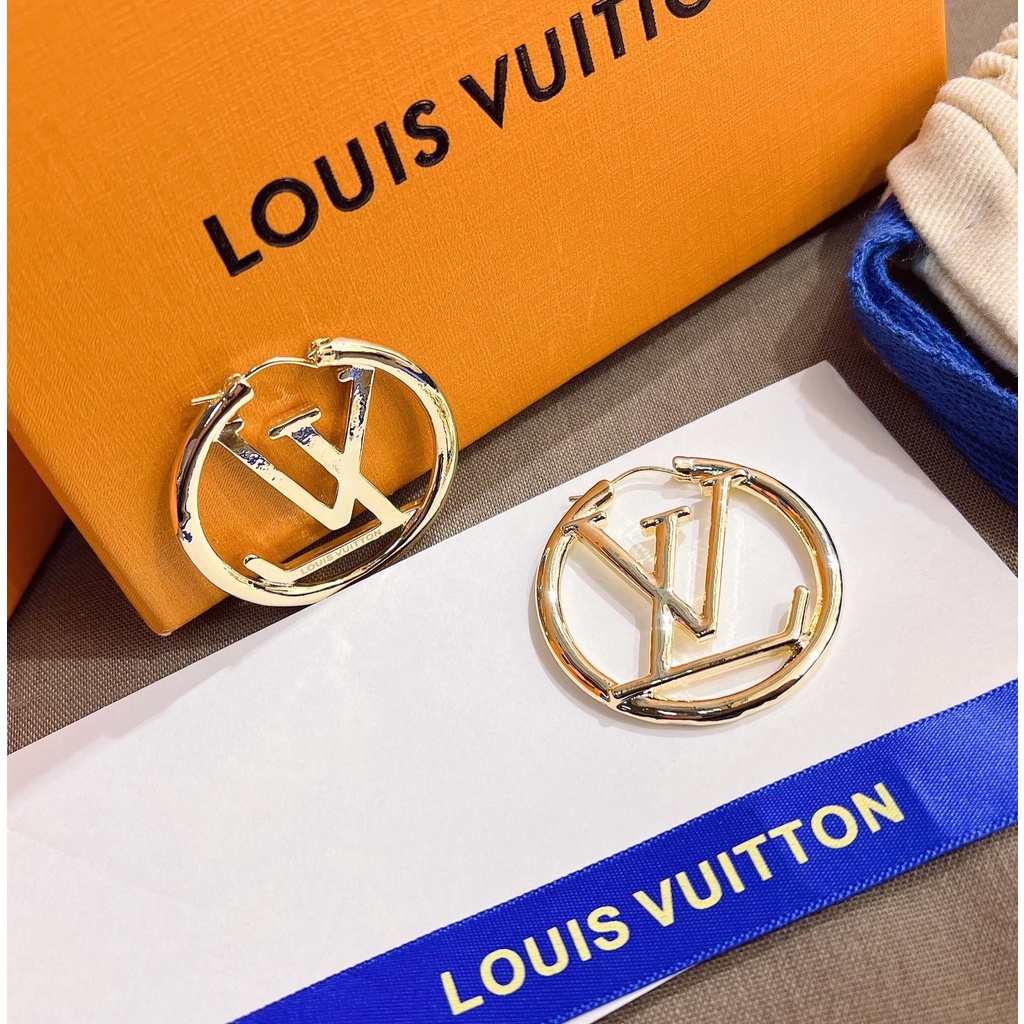 LOUIS VUITTON Khuyên Tai Tròn Mạ Bạc S925 Họa Tiết Chữ LV Sang Trọng Dành Cho Nữ