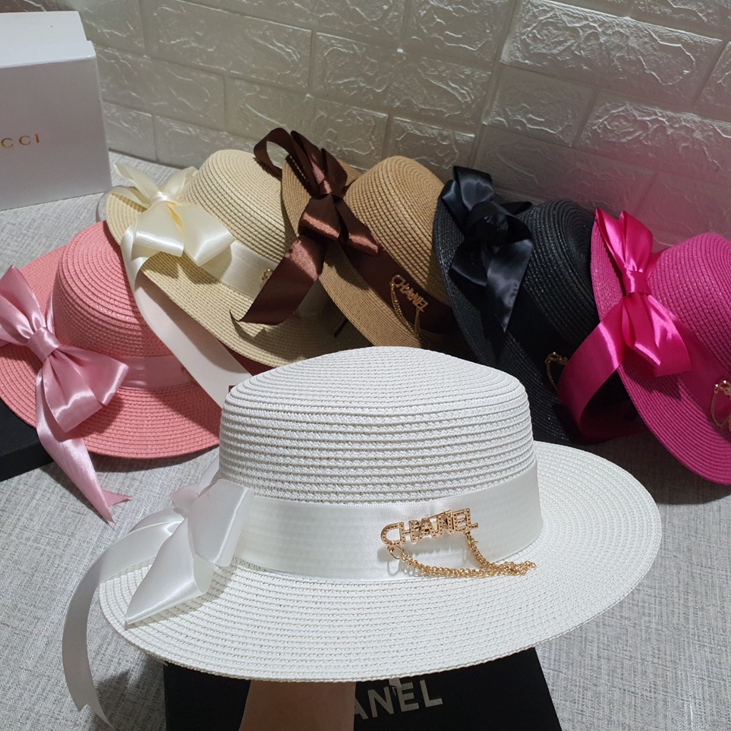 Mũ đi biển thời trang vành nho sang chảnh gắn nơ xinh