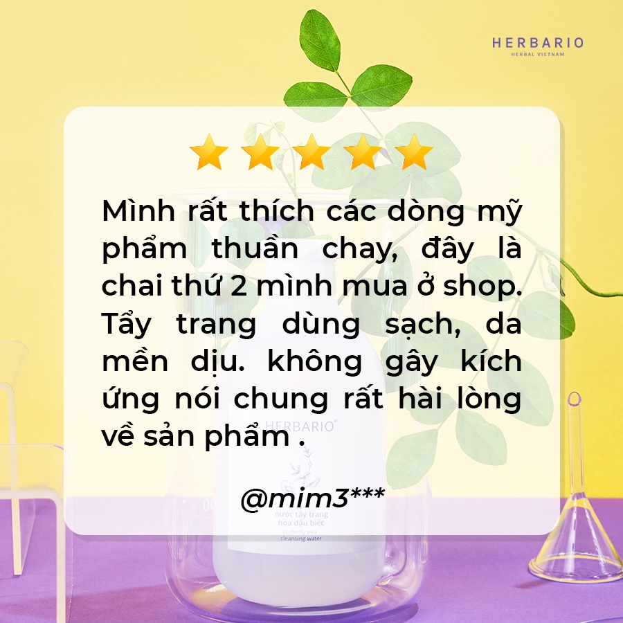 Nước tẩy trang Hoa Đậu Biếc herbario 300ml thuần chay cấp ẩm, chống lão hóa