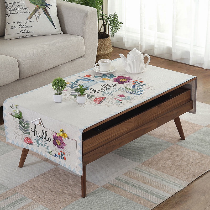 Khăn Trải Bàn Hình Chữ Nhật Bằng Vải Cotton Và Lanh Chống Nước Có Hộp Đựng