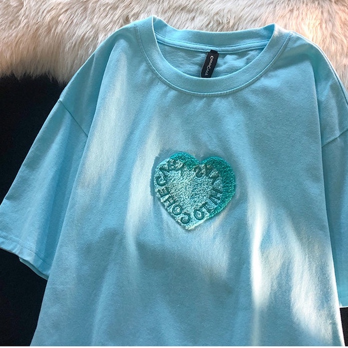 ZHELIHANGFEI Áo Thun Tay Ngắn Form Rộng Họa Tiết Thêu Theo Phong Cách Preppy