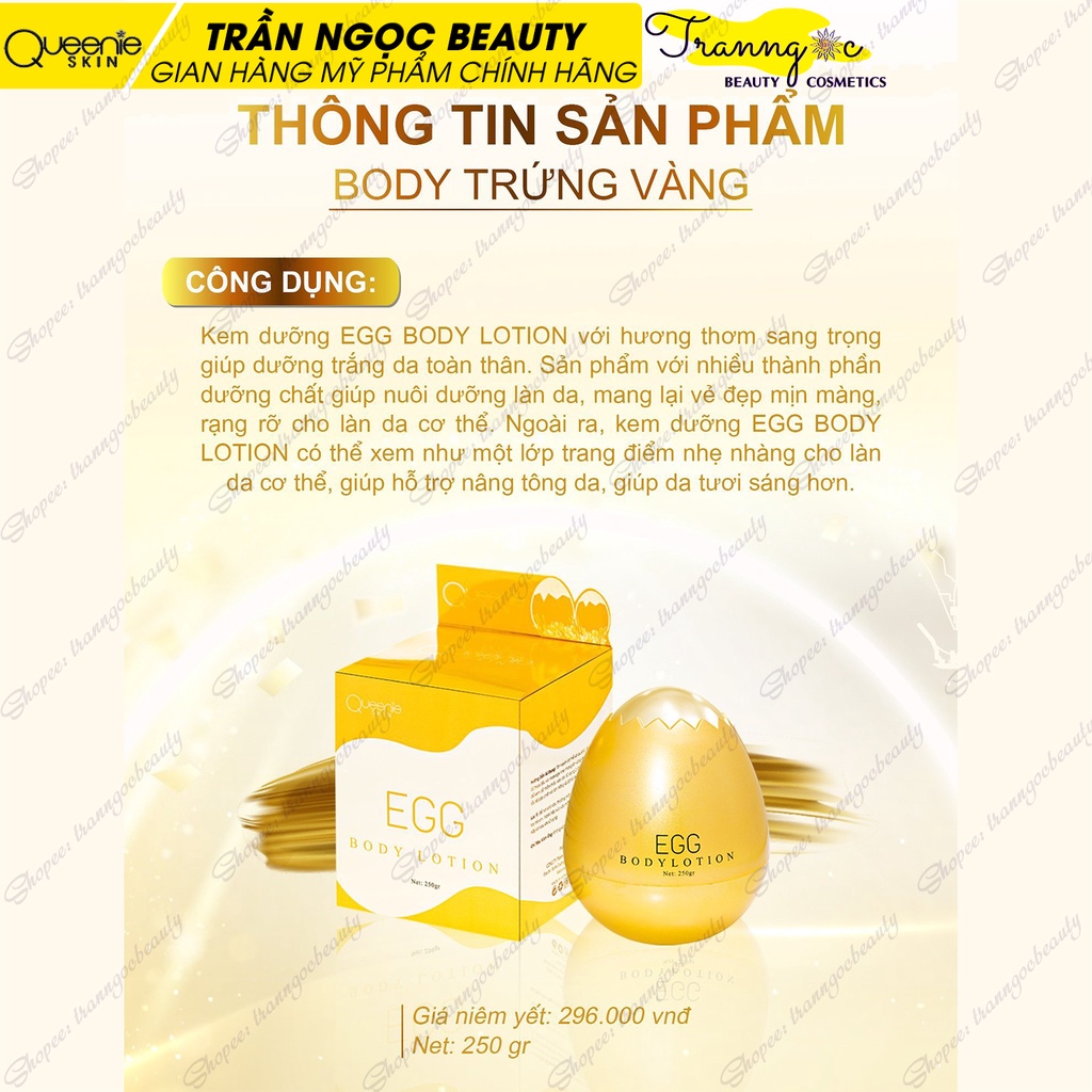 Kem Body Trứng Vàng Queenie Skin 250gr chính hãng, trắng bật tone sau 7 ngày, bảo hành 72h - tranngocbeauty