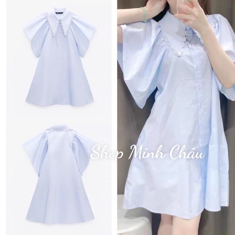 (Sẵn)Váy xanh tay cánh tiên Zarraaa dư sịn