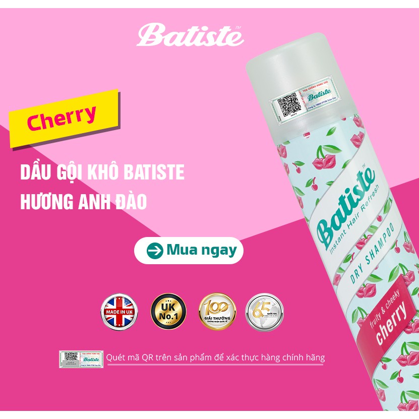 Dầu Gội Khô Hương Anh Đào - Batiste Dry Shampoo Fruity & Cheeky Cherry 200ml