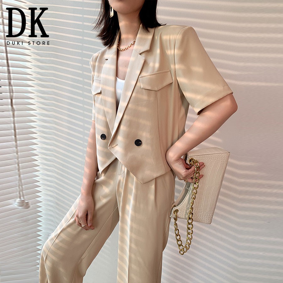 Áo khoác blazer, áo vest blazer nữ dáng lửng màu kem cực xinh BLU0022 - DUKI STORE