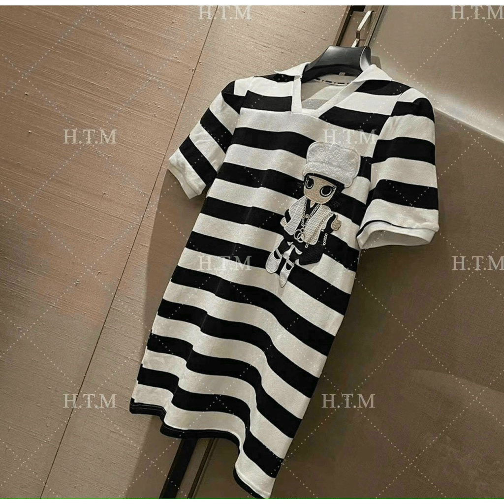 (Free ship) Đầm Len Sọc In Hình Cô Gái Siêu Dễ Thương UP VLTN Shop
