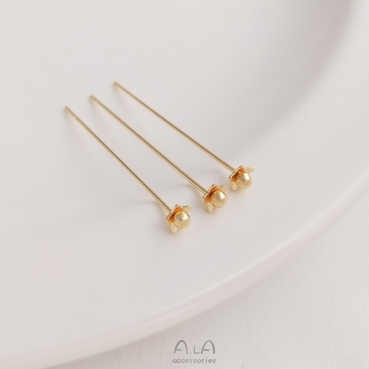 Kim xỏ hạt hình bông hoa nhỏ đầu tròn bằng đồng 14K 0.6x30mmT nhiều màu sắc
