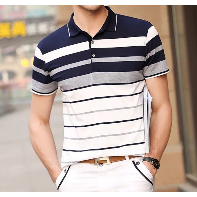 Áo thun nam phối sọc cực đẹp vải thun cotton co dãn 4 chiều mịn mát SocB202 | BigBuy360 - bigbuy360.vn