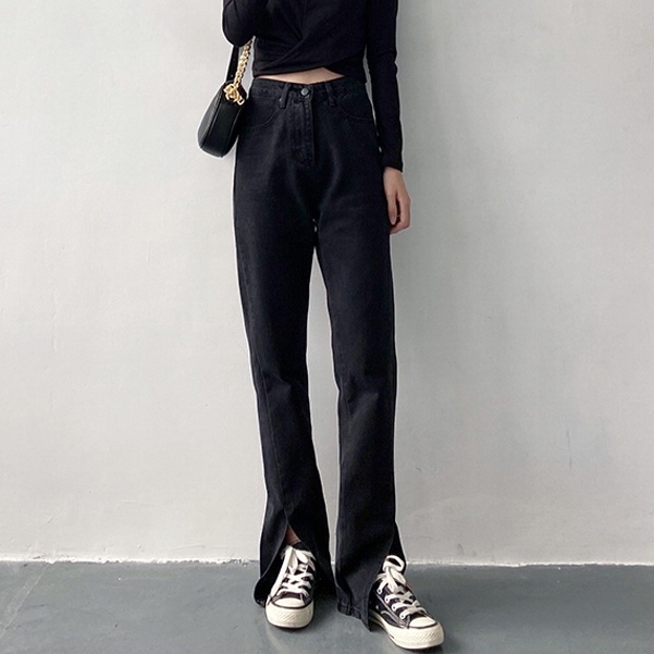 SUXI Quần Jean Đen Lưng Cao Dáng Suông Thời Trang Xuân Thu Hàn Quốc Cho Nữ