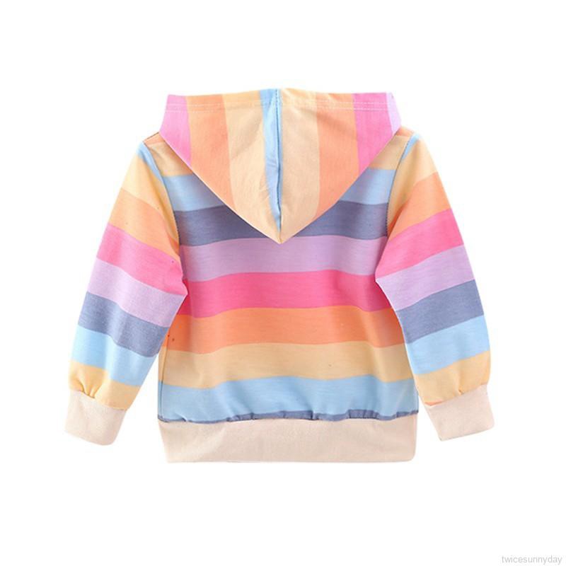 Áo hoodie hoạ tiết kẻ sọc nhiều màu thời trang cho bé gái