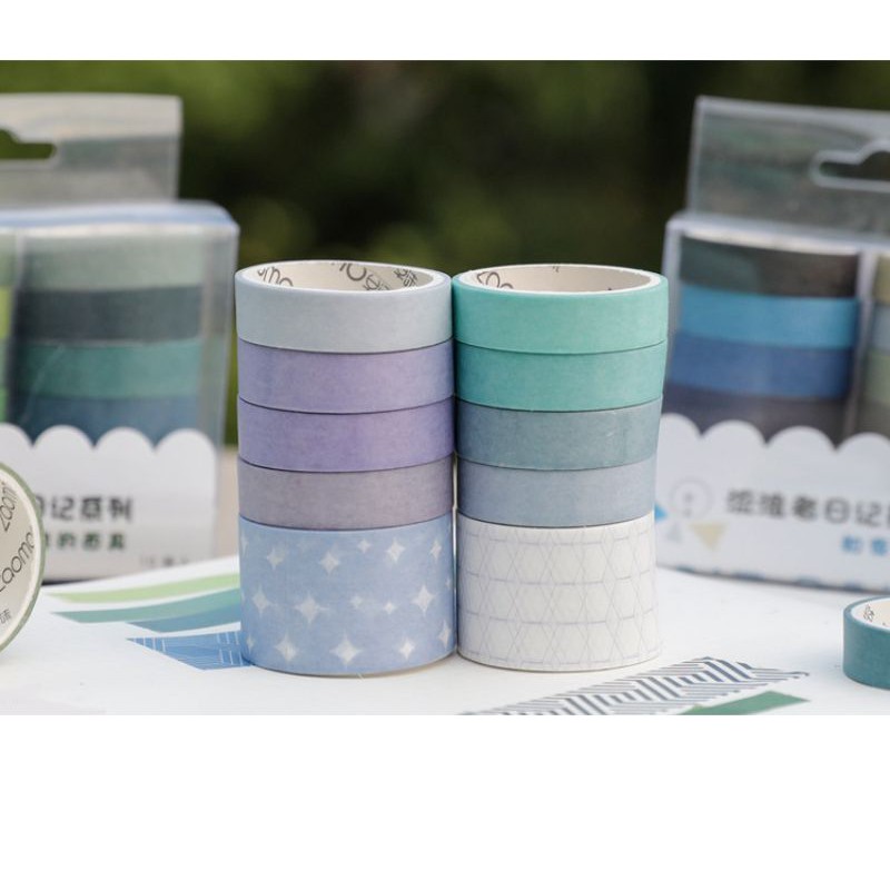 Hộp 10 cuộn băng dính washi tape basic trang trí