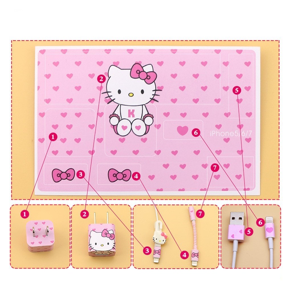 BỘ DECAL DÁN, DÂY QUẤN, NÚT BẢO VỆ 5 IN 1 HÌNH THÚ