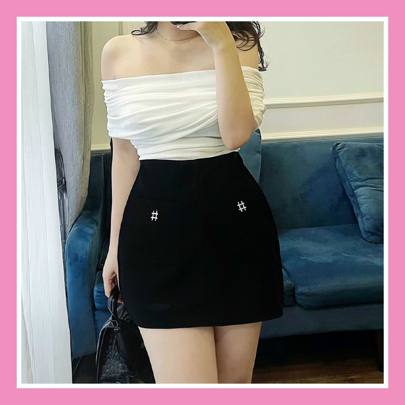 Chân váy ngắn chữ A lưng cao túi trước phong cách công sở sang trọng vô cùng tôn dáng Mely Fashion CV37