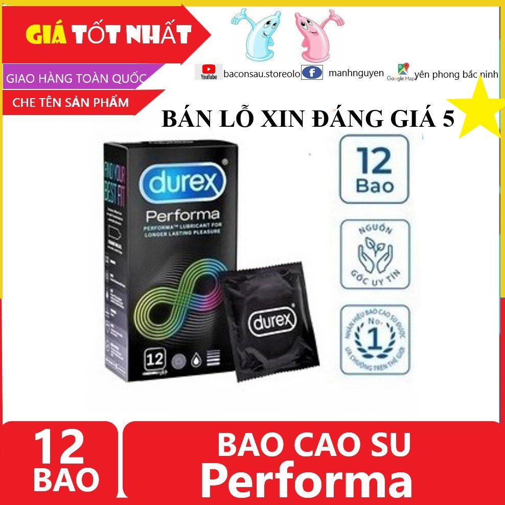 BCS Durex Performa siêu mỏng ,hỗ trợ tình dục nam nữ tăng khoái cảm  hộp 12 cái