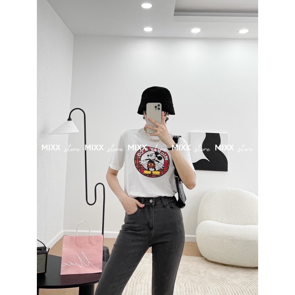 Áo Thun Nữ Mickey Zara xịn thun cotton mịn mát phom áo suông rộng vừa xinh lắm