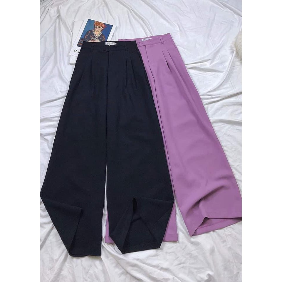 Quần ống rộng nữ lưng cao chất vải tuyết mưa khóa trước 1 khuy culottes CHERRY quần nữ ống suông tôn dáng bigsize T003 | WebRaoVat - webraovat.net.vn