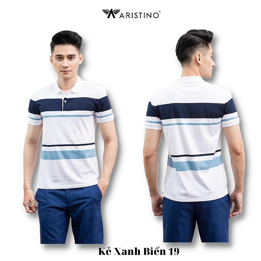 Áo Thun Polo Nam ARISTINO Cổ Bẻ Cao Cấp Màu Trắng Kẻ Ngang Ôm Nhẹ APS068S1